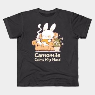 Cute Bunny Enjoying Chamomile Tea Cup. Camomile Tea Lover. UK Spelling. Kids T-Shirt